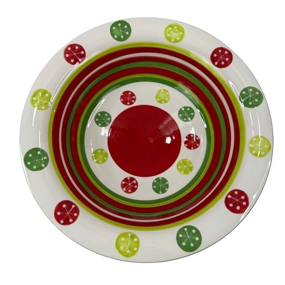 At Home Christmas Ornament/Snowflake Ceramic Chip Dip Bowl Set Iron Stand - Picture 6 of 16